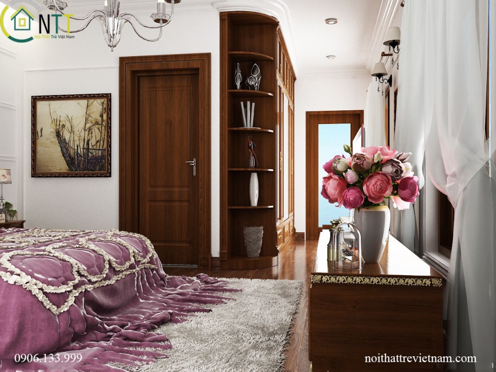 Một mẫu phòng ngủ được bố trí trong không gian rộng